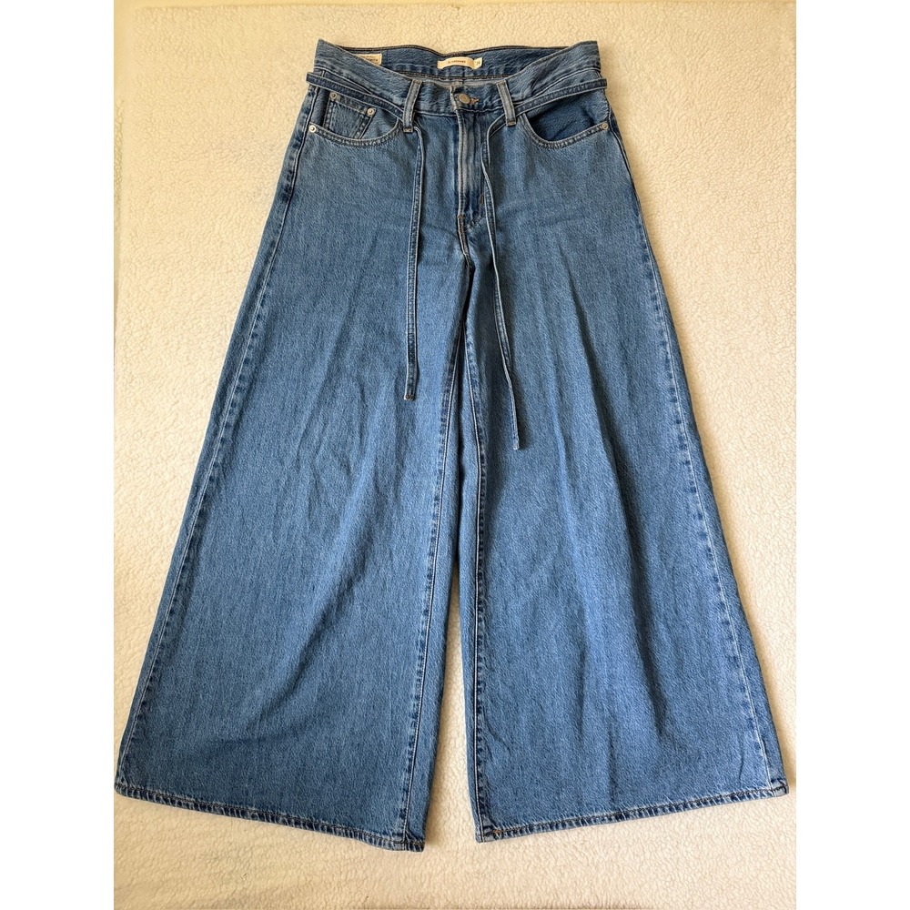 Levis Premium XL Superwide Jeans Womens 26 Blue Med High Rise Wide Leg Denim